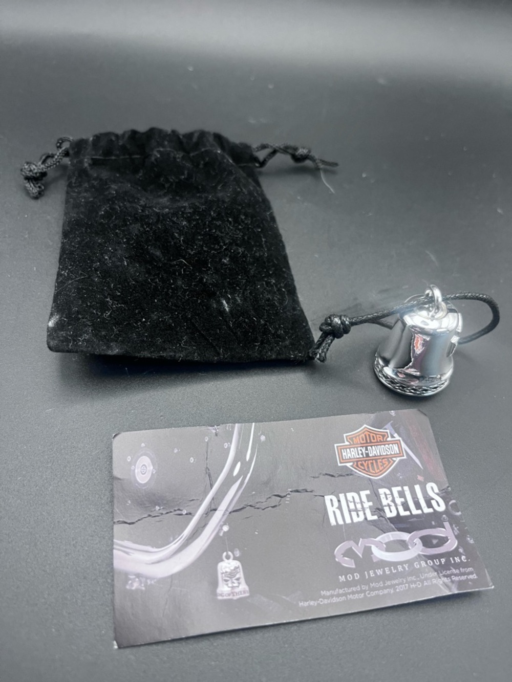 Harley-Davidson Silver-Tone Ride Bell Pendant with Black Cord